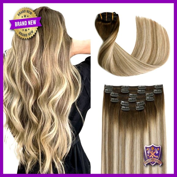 Human Hair Clip-In Extensions 14 Inch Thick Remy Hair Balayage Style